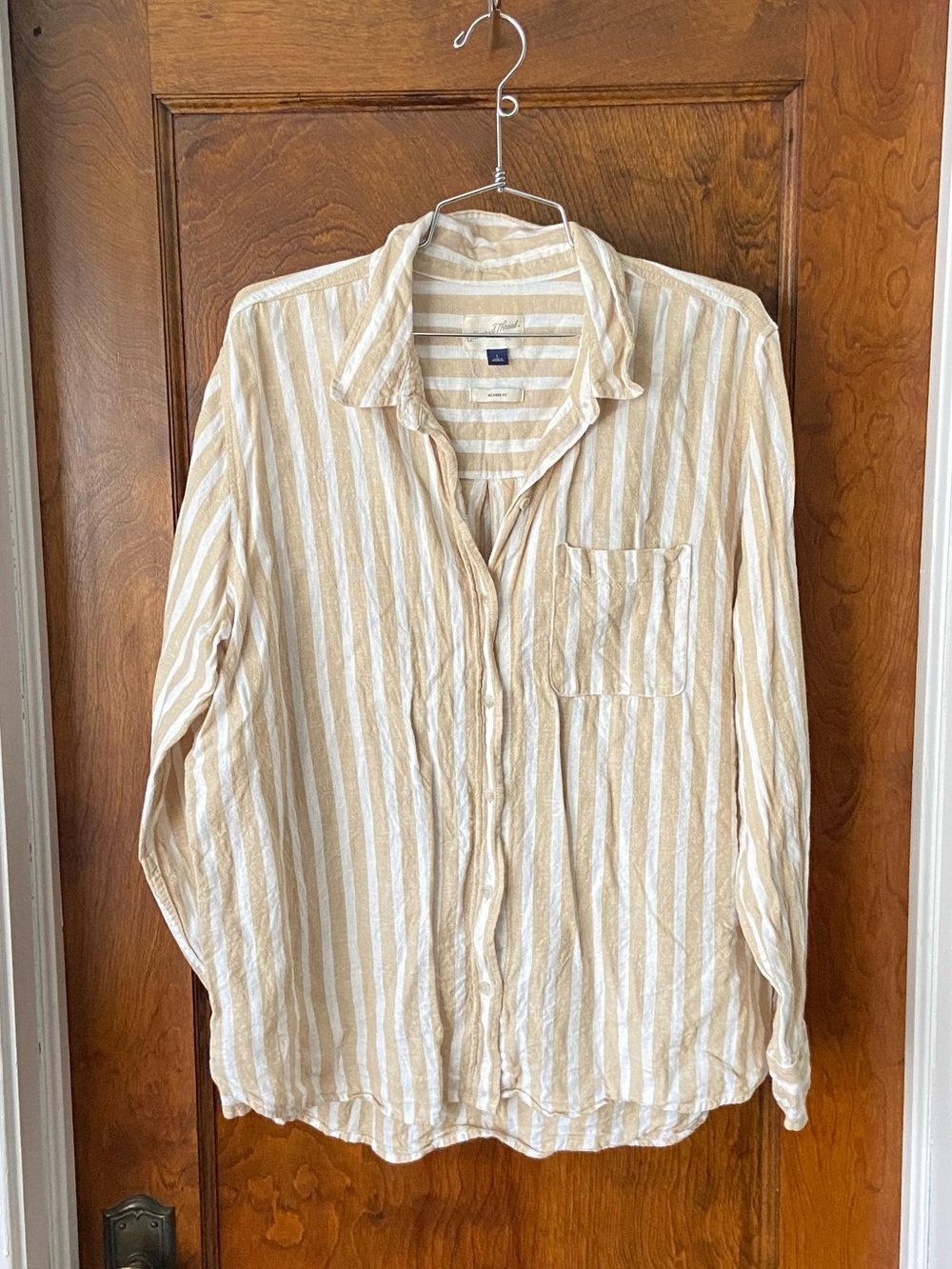 Universal Thread Beige and White Striped Casual Button-Down Shirt